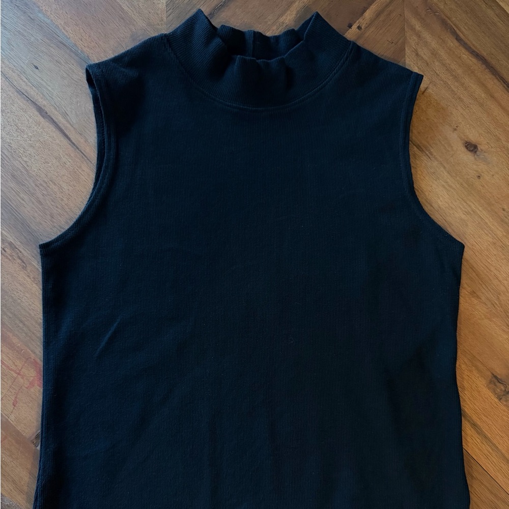 EUGENIA Made in Canada Black Ribbed Mock Neck Tank • Minimal Capsule Essential